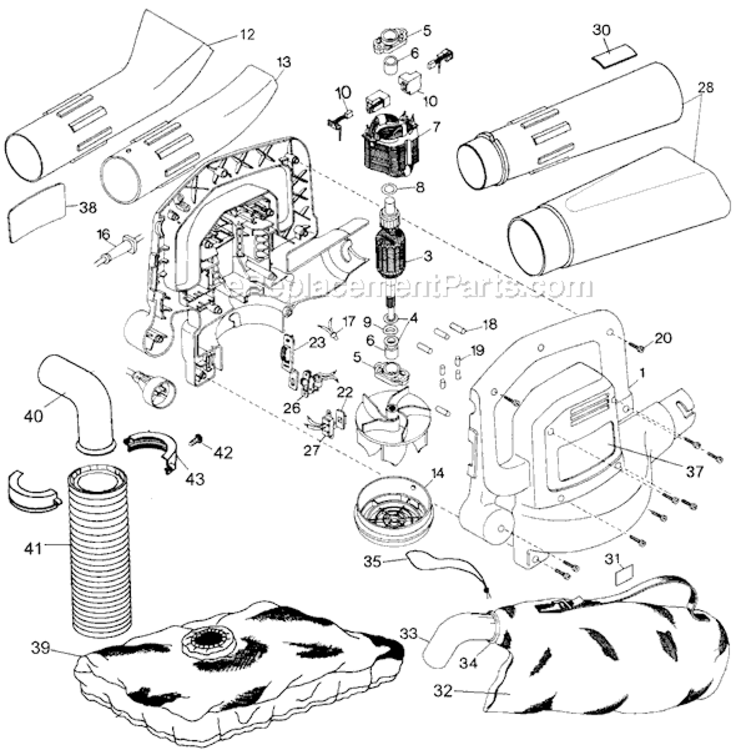 Page A Diagram and Parts List for BV2000 Type 1 Black and Decker Leaf Blower / Vacuum